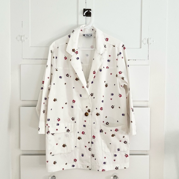 Loup White w/Floral Print Cotton Blazer / Chore Coat Jacket Size Large - Picture 1 of 4